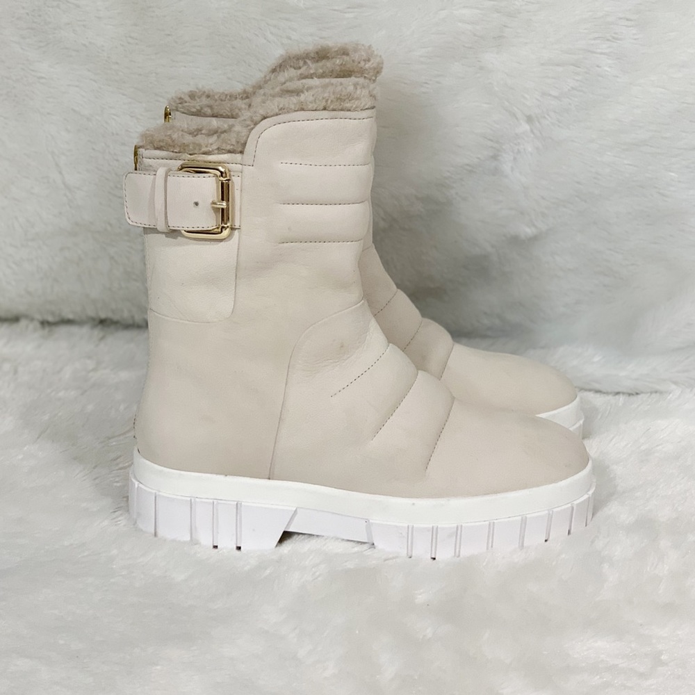 Free People Cream Suede Lug Sole High Ankle Moon Boots